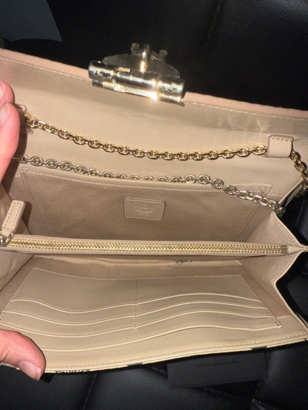 MCM Beige Monogram Chain Crossbody Bag with Gold Hardware - Picture 7 of 9
